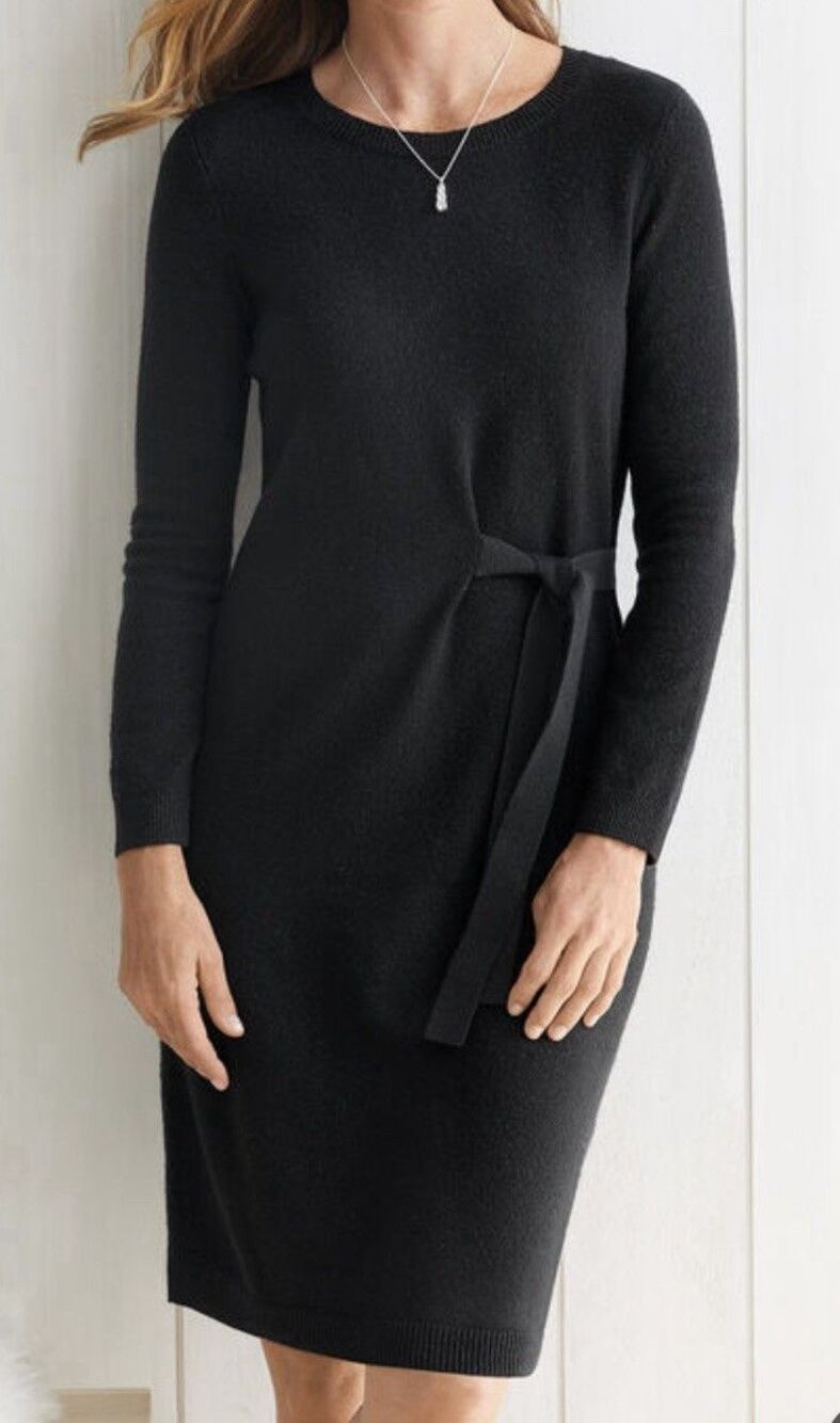 Talbots Dress Black Shimmer Shift Sweater Side Tie Holiday Sparkle, Medium NEW